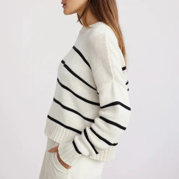 Jenni Kayne Chloe Ivory Black Stripe Crewneck - Picture 2 of 9